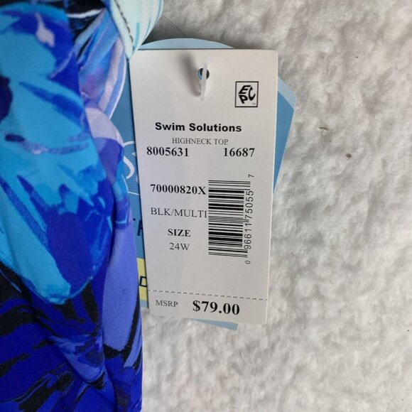 Swim Solutions High-Neck Tankini Top Women's 24W Blue Floral Underwire Swimwear - Picture 3 of 8